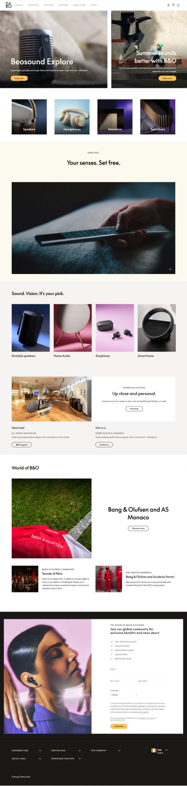 bang and olufsen website screenshot