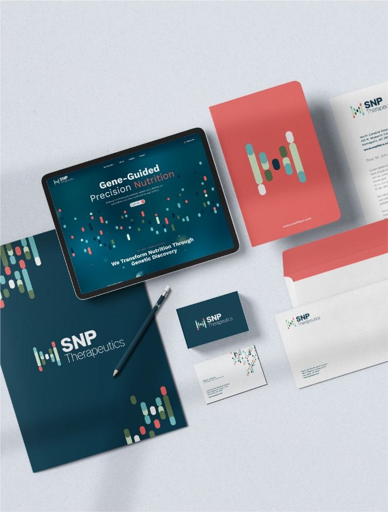 SNP Therapeutics branding collateral mockups