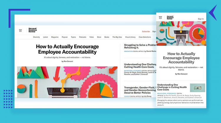 HBR desktop and mobile screenshots to represent responsive design