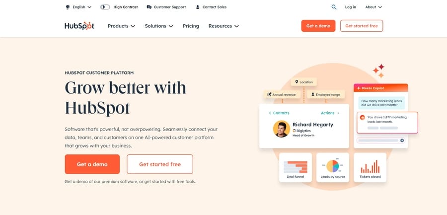 HubSpot website screenshot