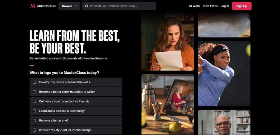 MasterClass websie screenshot