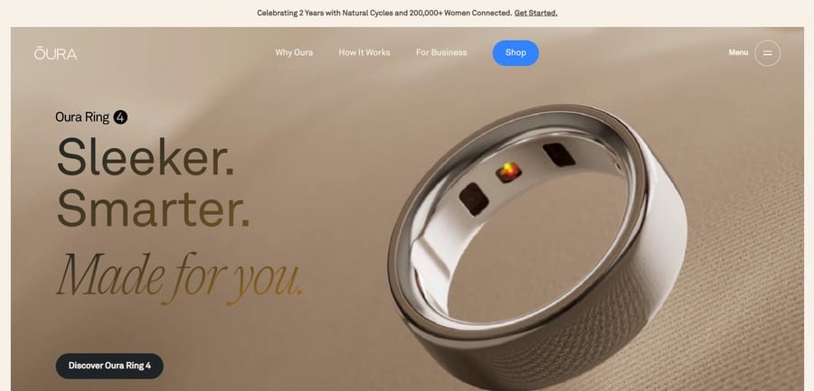 Oura Ring website screenshot