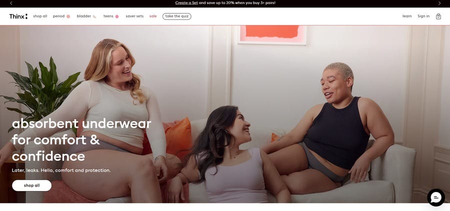 Thinx website screenshot