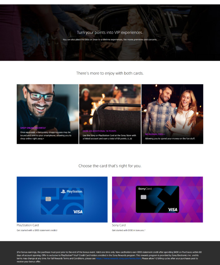 Sony Rewards full web design image