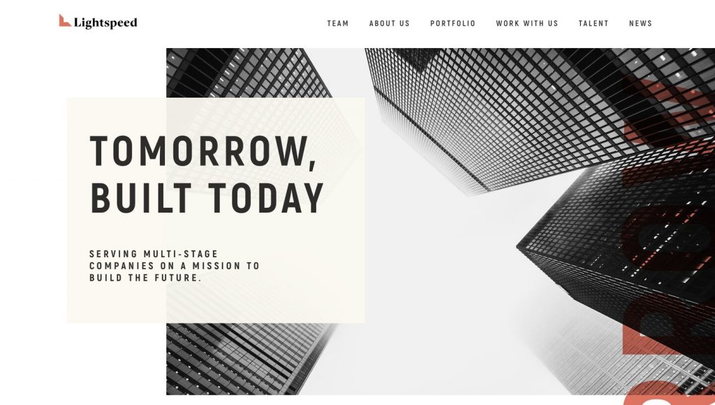 Venture capital website design example: Lightspeed