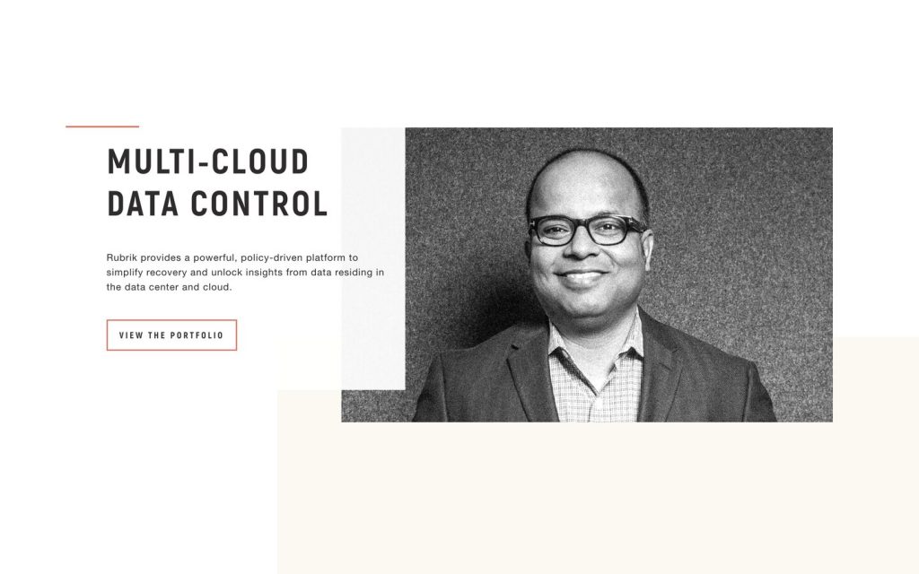 Venture capital website design example: Lightspeed portfolio with Rubrik